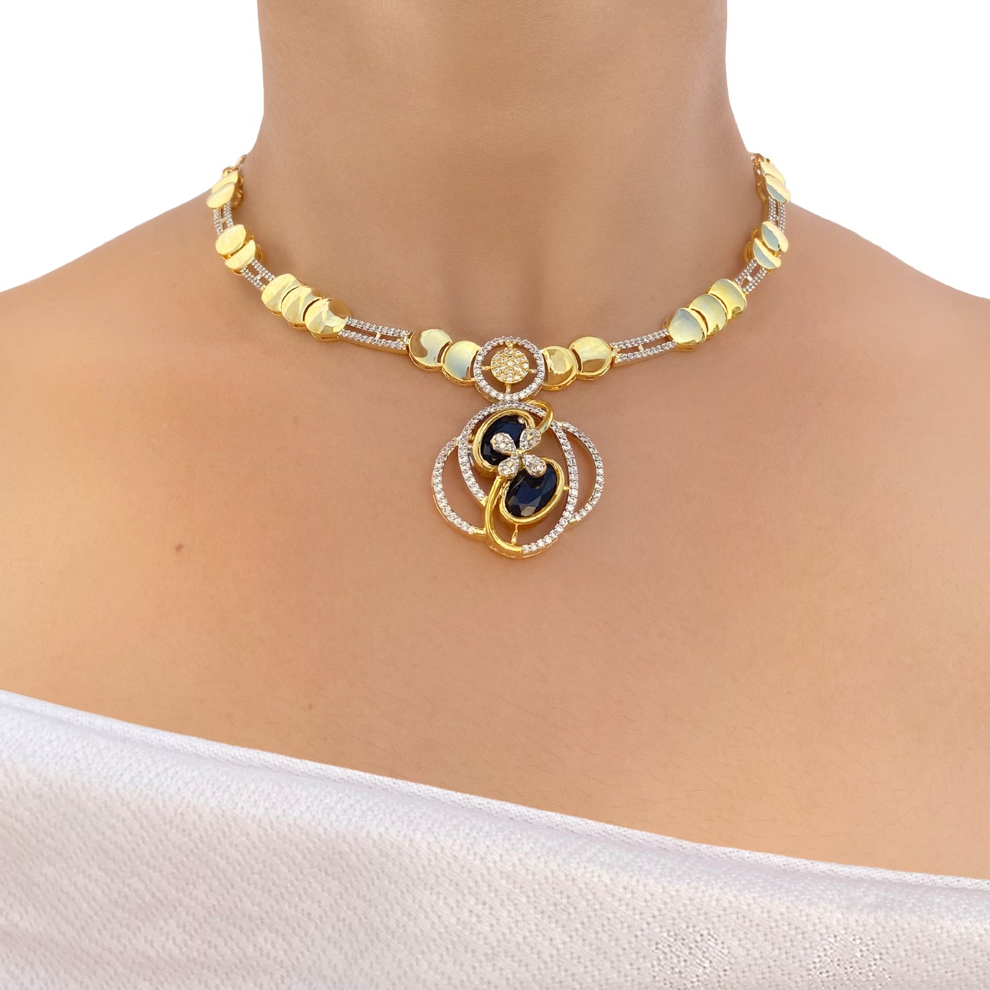 Lotus AD Studded Necklace Set