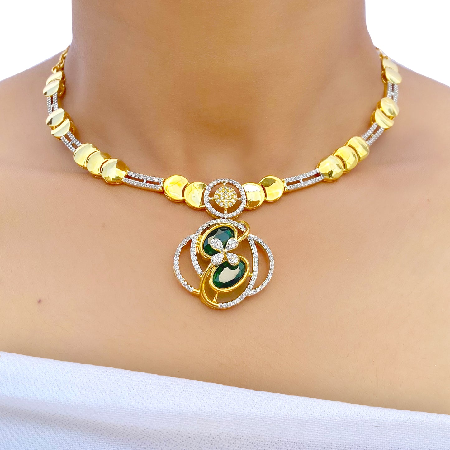 Lotus AD Studded Necklace Set