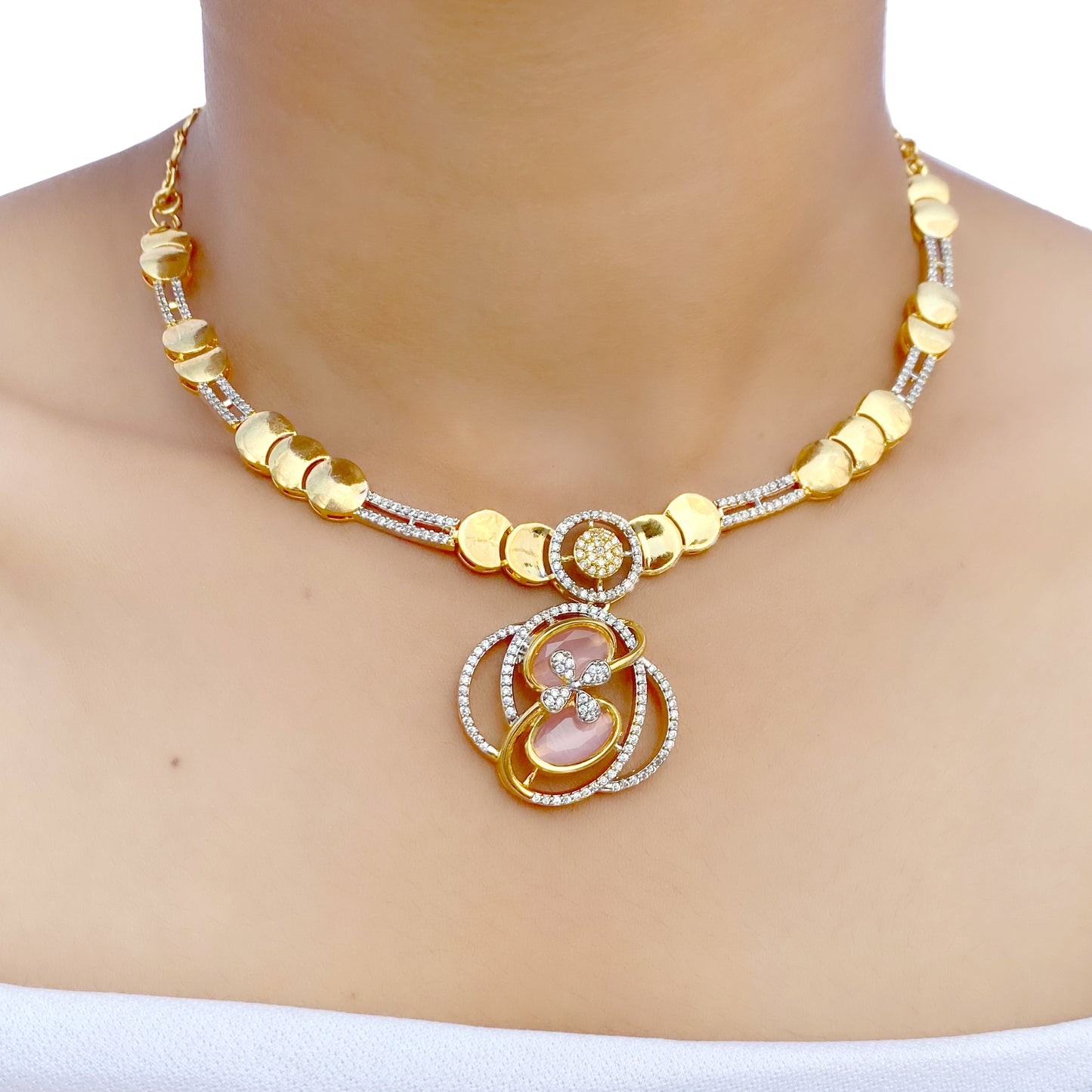 Lotus AD Studded Necklace Set