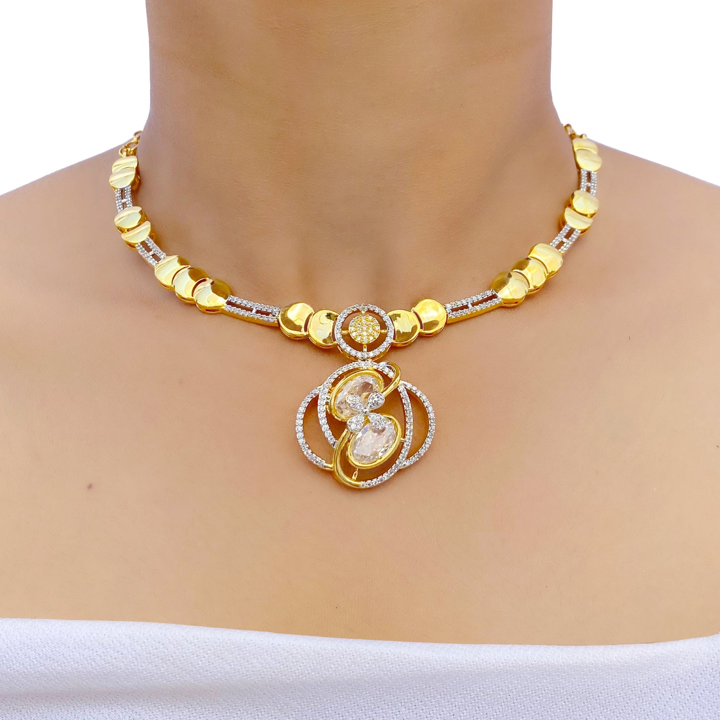 Lotus AD Studded Necklace Set