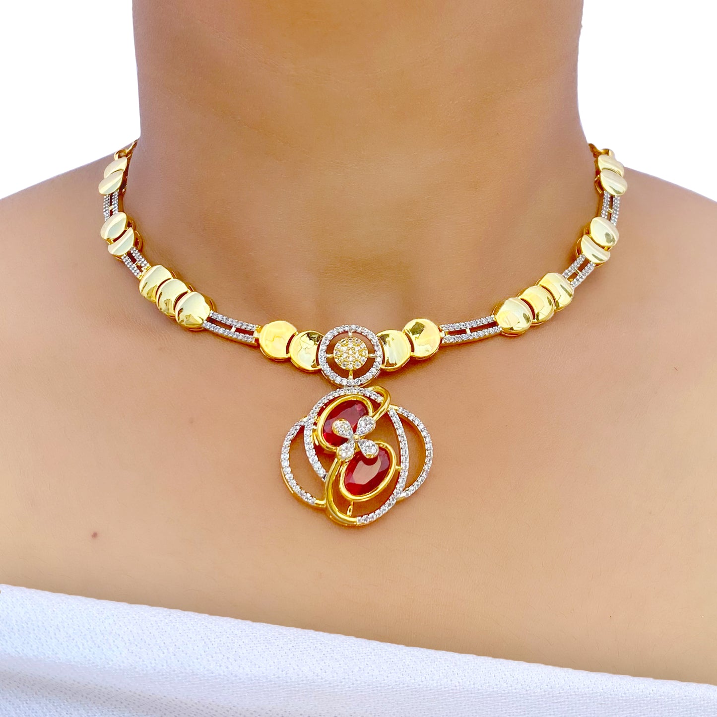 Lotus AD Studded Necklace Set